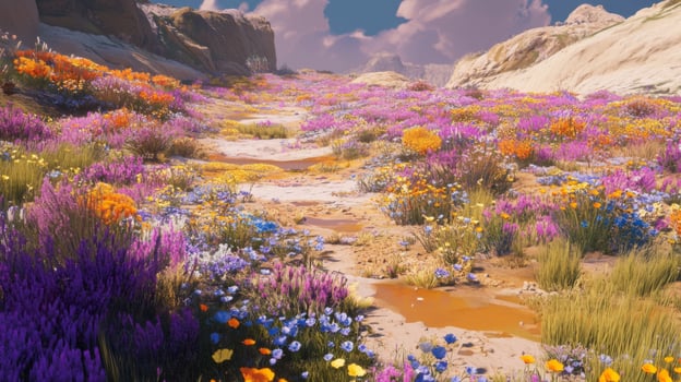 Vibrant Wildflowers Blooming in a Desert Canyon photo
