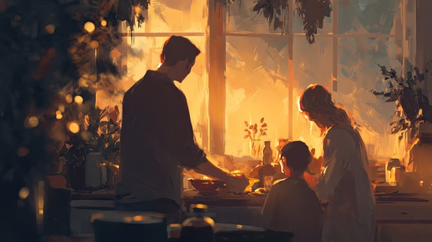 Happy couple cooking together in a modern kitchen photo