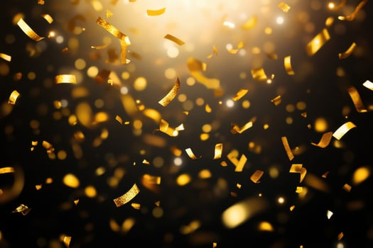 golden confetti falling on a black background photo