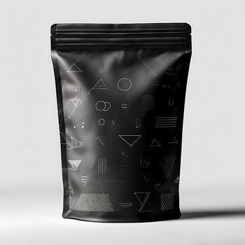 Black stand up pouch packaging with minimalist geometric design photo