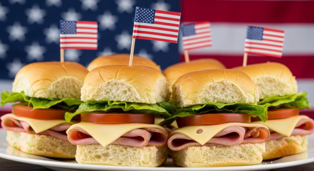 Festive mini sandwiches with american flags for patriotic celebrations photo