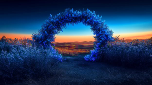 Blue Arch at Sunset Over a Cityscape photo