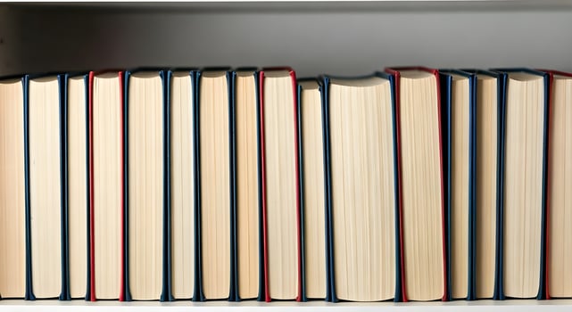 Books lined up on a shelf photo
