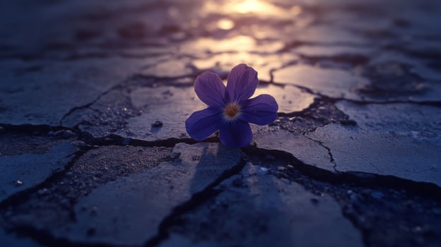 Resilient Purple Flower in Cracked Earth at Sunset photo
