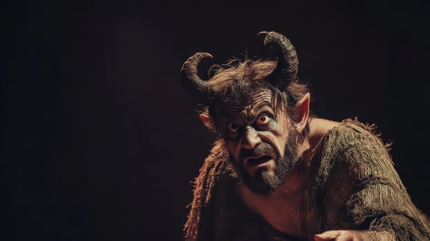Man dressed as mythical creature with horns photo