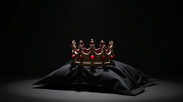Gold Crown with Red Gems on Black Cushion photo