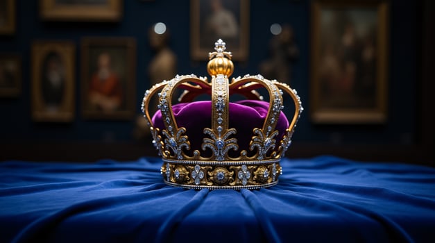 Gold and Jeweled Crown on Blue Cloth photo
