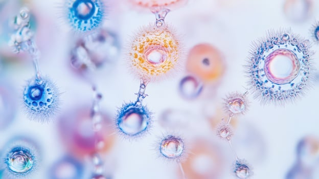 Colorful microscopic cells in a dynamic background photo