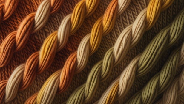 Macro shot of twisted yarn cords in warm earth tones forming a textured weave photo