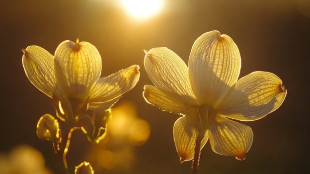 Two Pale Yellow Flowers in Golden Sunlight photo