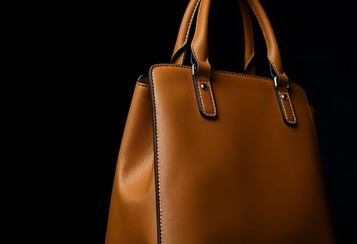 brown leather handbag on a black background photo