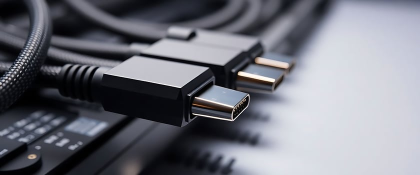 close up of a cable connected to a device photo