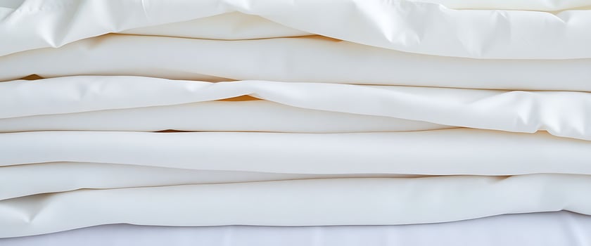 pile of white sheets sitting on top of a bed photo