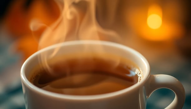 cup of hot coffee with steam rising from it photo