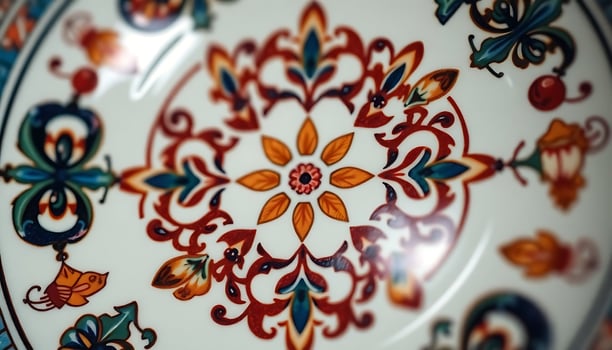 close up of a decorative plate on a table photo