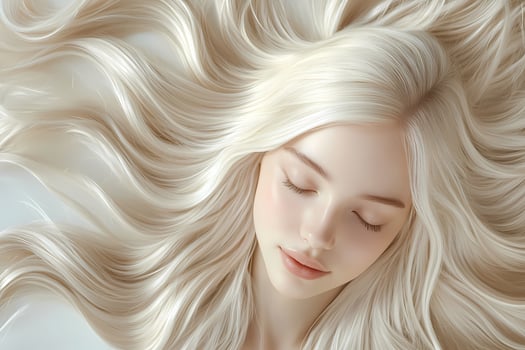 Beautiful blonde model showing long healthy platinum hair photo
