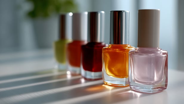 Nail polish bottles on a table photo