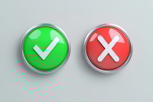 Right and wrong choice buttons showing approval or rejection photo