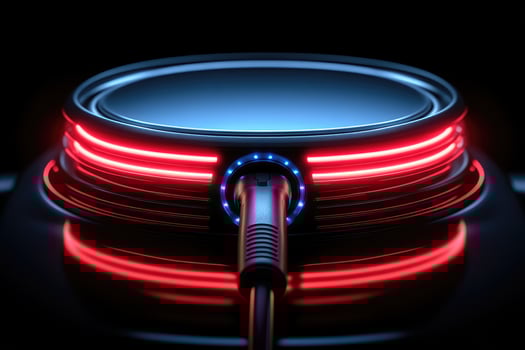 Abstract, futuristic, circular platform with glowing neon lights. photo