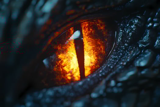 Dragon eye glowing with orange and red flames showing power and fury photo
