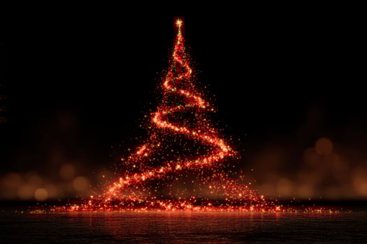 Sparkling Christmas tree made of red lights stands against a dark background during holiday season celebrations photo