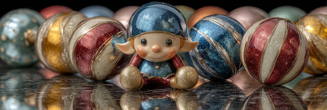 Colorful decorative ornaments surround a charming figurine during a festive celebration in a cozy setting photo