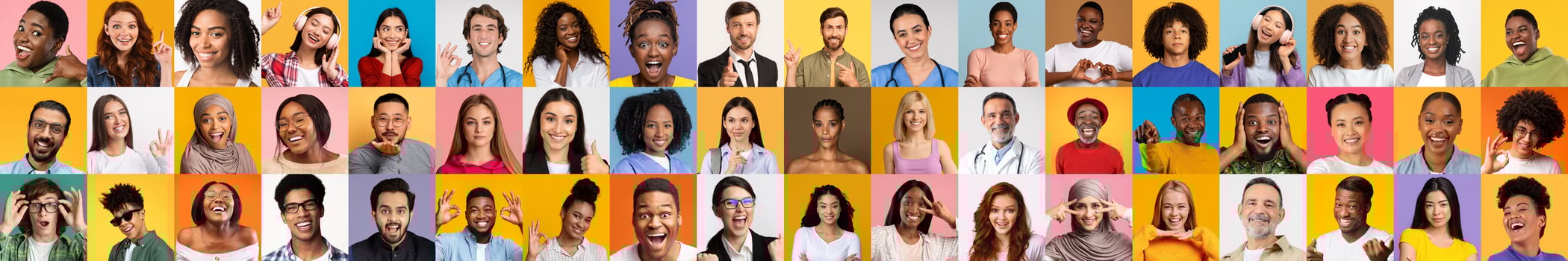 This collage features a vibrant assortment of diverse individuals, highlighting their unique expressions and lifestyles. Each face symbolizes the beauty of diversity and togetherness. photo