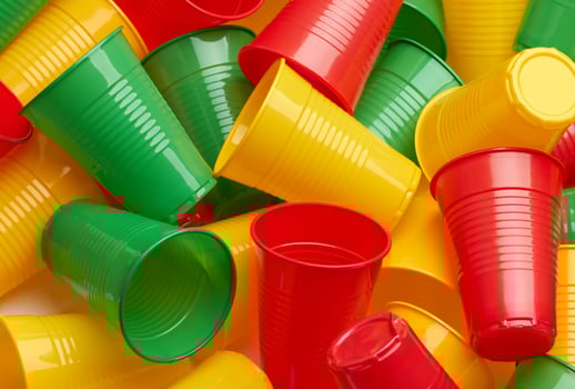 Plastic colored cup close-up photo