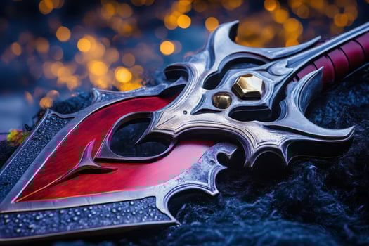 Intricate sword resting on a textured surface photo