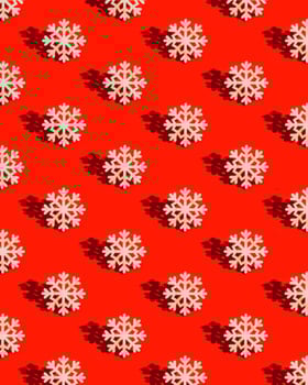 Christmas pattern with wooden snowflake on red Decoration for winter celebration New Year holiday concept. photo
