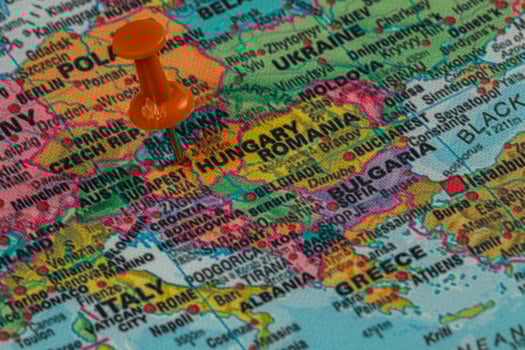 Highlighting Budapest on a colorful European map photo