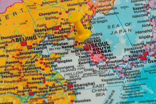 Map highlighting Seoul with a focus on East Asia travel photo