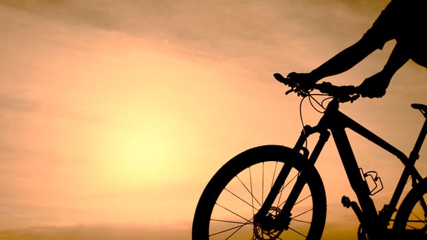 A person riding a bicycle in the sunset photo