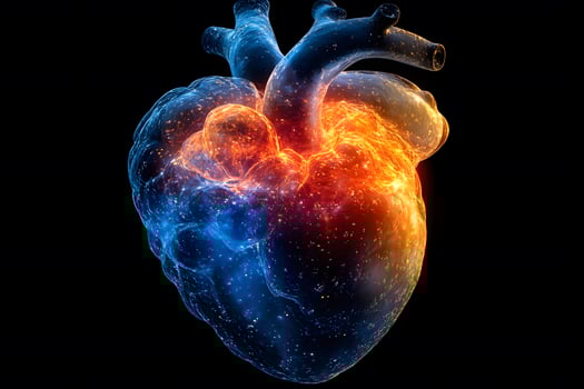 Fiery Heartburst Vivid Conceptual Illustration of a Human Heart Ablaze with Energy photo