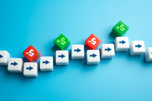 Income and expenses. Trading on the stock exchange and formation of the market price. Market trends. Stock exchanges. Price fluctuations, investor sentiment, and financial performance. Cryptocurrency photo