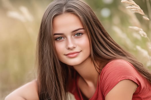 Beautiful Woman Outdoors in a Red Shirt photo
