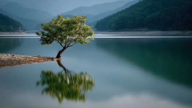 Solitude of a Tree by the Lake A Serene Landscape photo