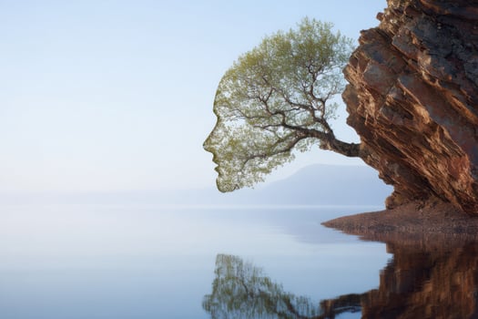 Serene Lakeside Landscape with a Tree Face Profile photo
