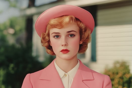 Vintage 1950s Portrait of a Beautiful Woman in Pink photo