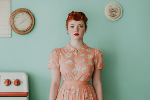 Vintage Style Woman in a Floral Print Dress photo