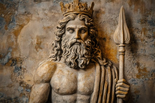 Majestic stone sculpture of poseidon holding trident photo