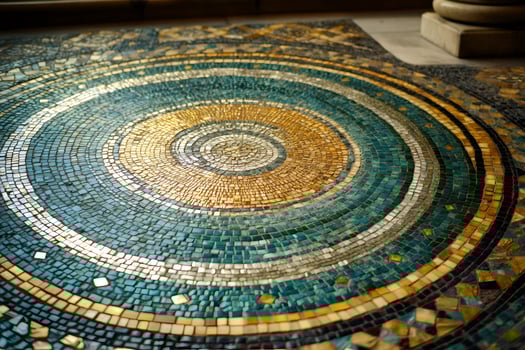 Colorful circular mosaic flooring creating concentric pattern photo