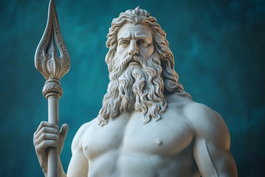 Majestic poseidon statue holding trident photo