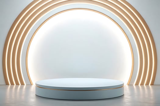 an empty stage with a lighted arch photo