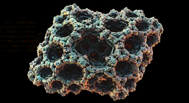 A 3d rendering of a rock with holes photo