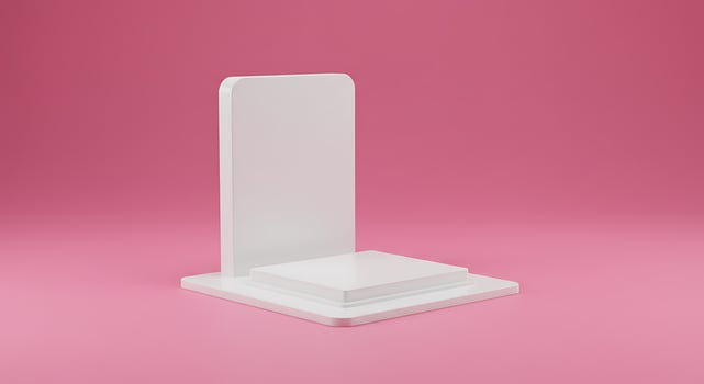 A white square stand on a pink background photo