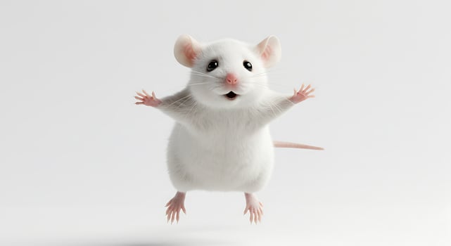 A white mouse is jumping up in the air photo