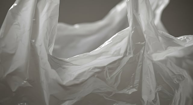 A plastic bag is shown in a gray background photo
