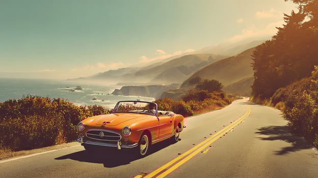 Scenic Coastal Drive with Car by the Ocean photo