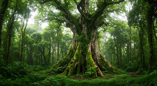 A large tree in the middle of a forest photo